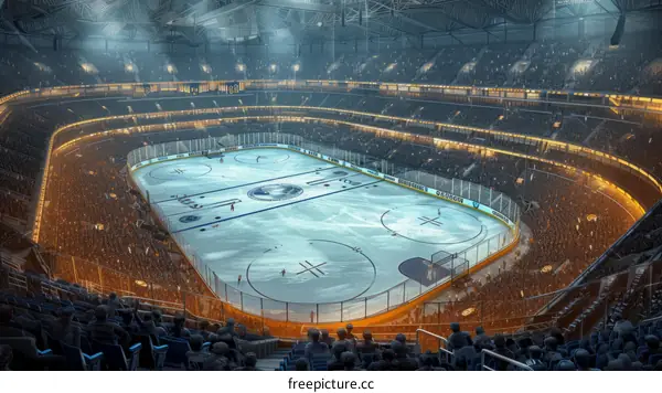 Ice hockey game in a large arena with spectators