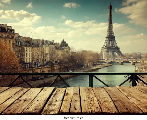 Parisian Skyline View from a Wooden Terrace