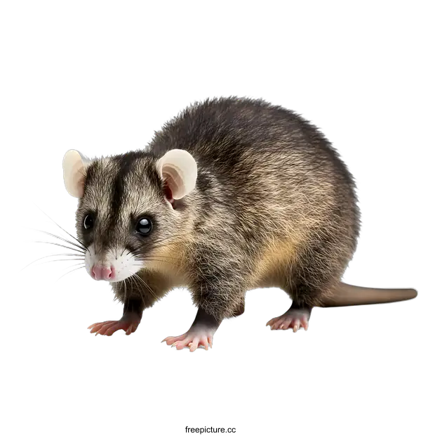 [Transparent Background PNG]Closeup of a Cute Small Opossum Standing on a White Background