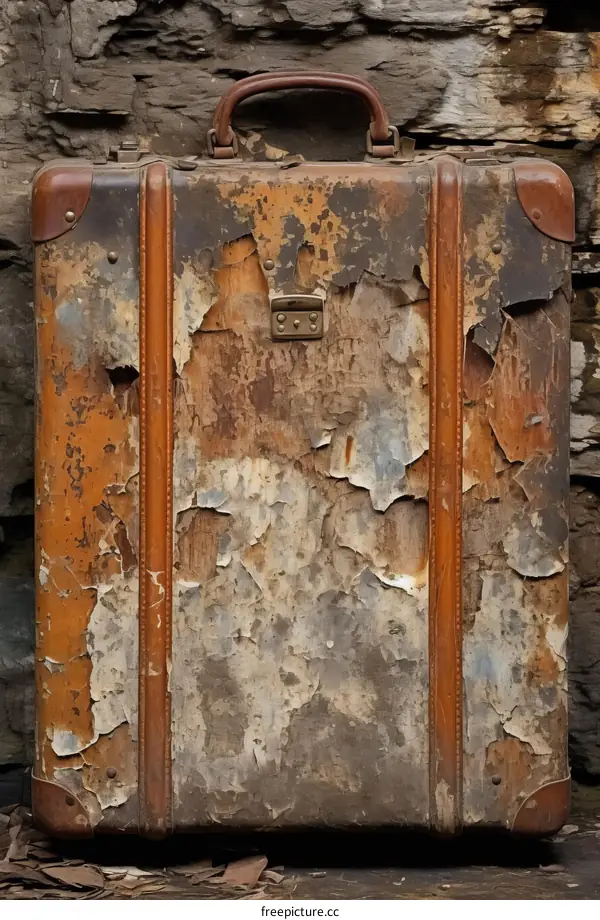 Vintage suitcase with peeling paint