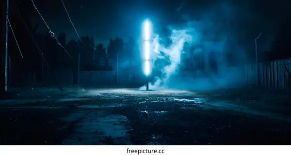 Blue Light Illuminates Fog in Dark Urban Setting
