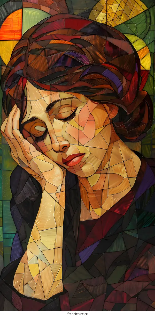 Stained glass portrait of a woman
