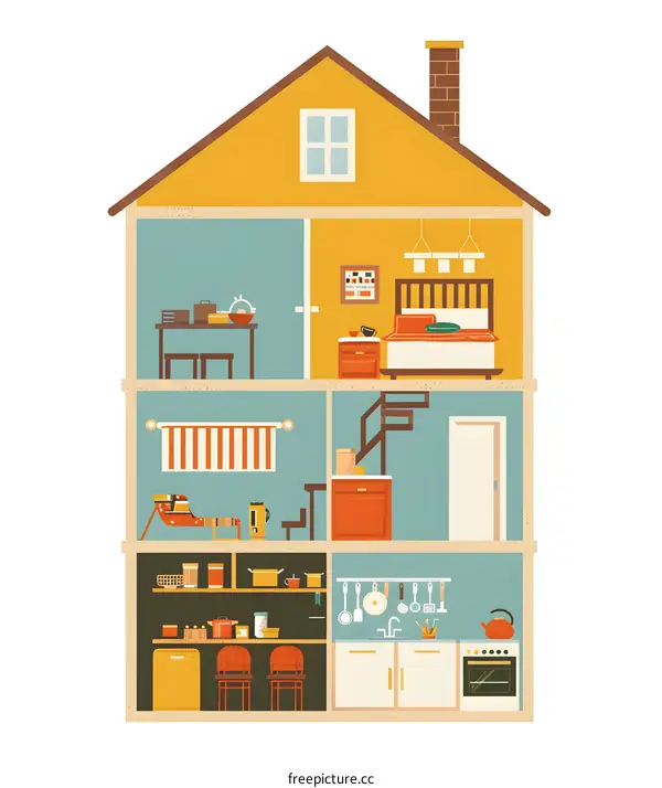 Cross Section View of a House with Four Floors