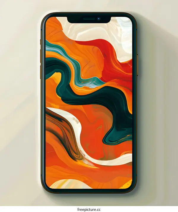 Abstract Phone Background with Orange and Green Swirls
