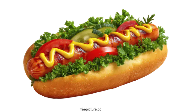 [Transparent Background PNG]Delicious Hot Dog with Mustard and Toppings