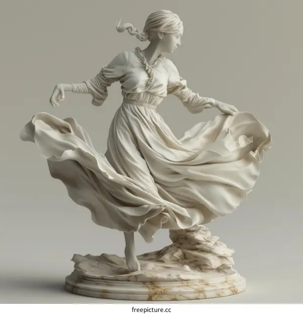 Statue of a graceful dancing woman in marble