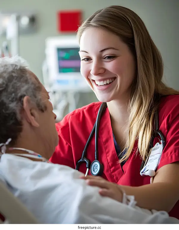 Nurse Caring for Elderly Patient in Hospital Room