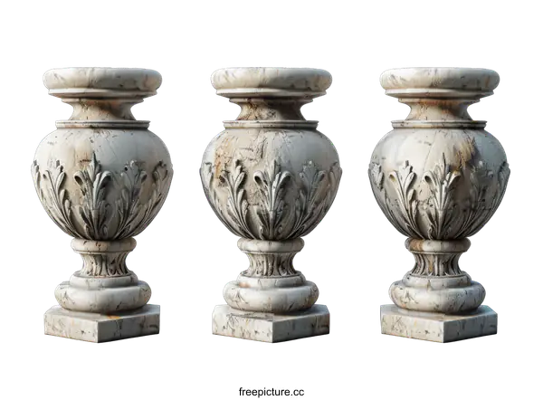 [Transparent Background PNG]Three Old Stone Balusters on a transparent background