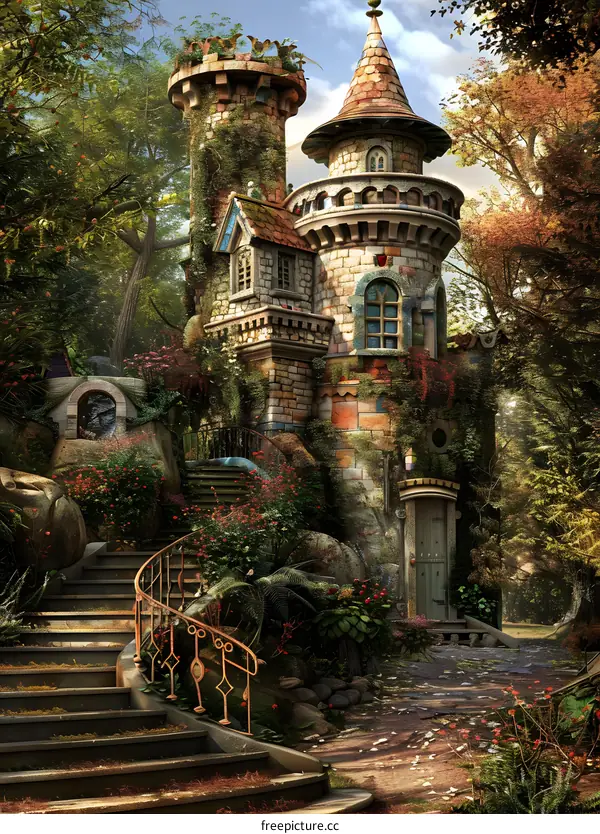 Stone Tower in Lush Forest