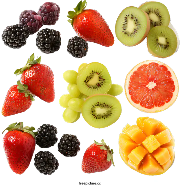 [Transparent Background PNG]Collection of Fresh Fruits on White Background