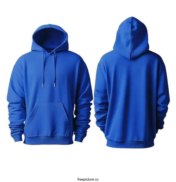 [Transparent Background PNG]Blank Royal Blue Hoodie Mockup Front and Back View