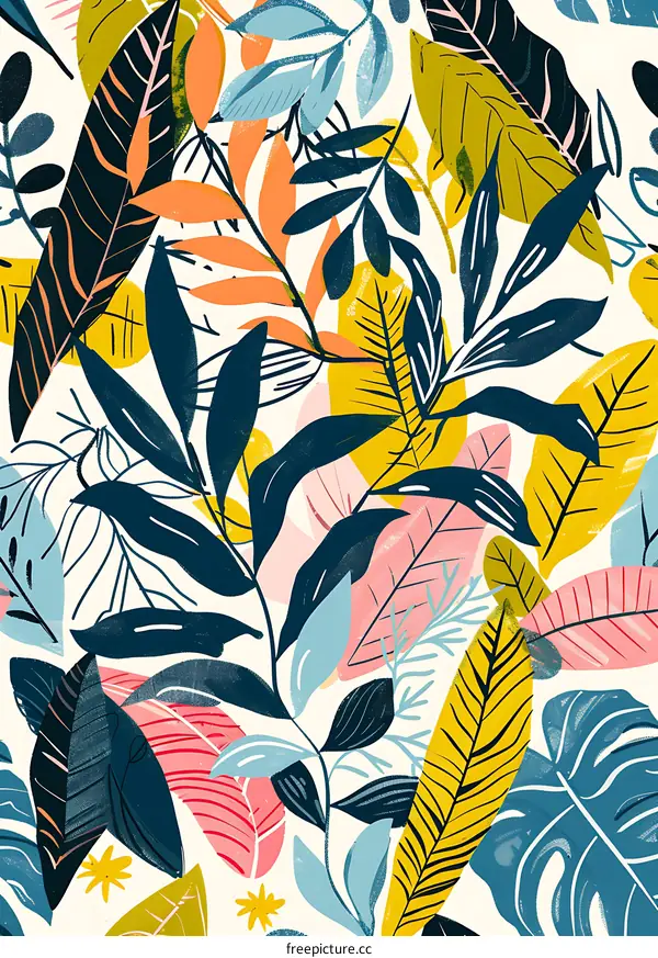 Tropical Leaves Pattern Seamless Illustration