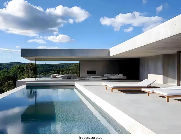 Modern Minimalist Concrete House With Pool And View