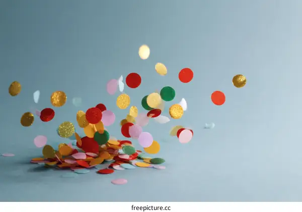 Colorful Confetti Falling on Light Blue Background