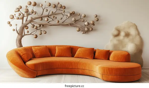 Modern Orange Sectional Sofa Interior Design Illustration