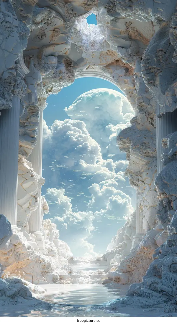 Mystical Landscape with an Archway Leading to a Divine Sky