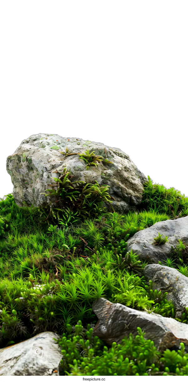 [Transparent Background PNG]Green Moss Covered Stones On White Background