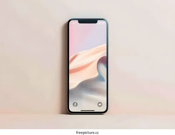 Modern Smartphone with Abstract Wallpaper on Beige Background