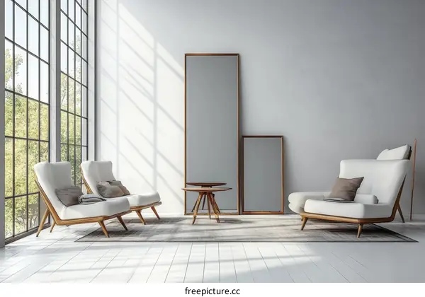 Modern Living Room Interior Design with Large Windows