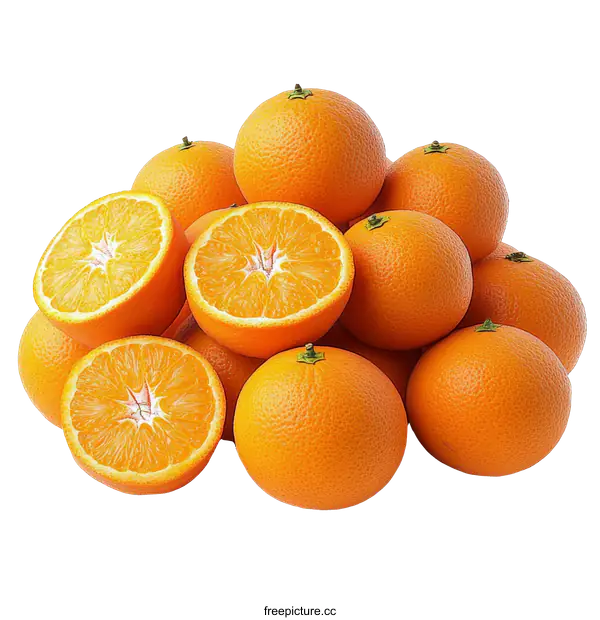 [Transparent Background PNG]Fresh Oranges Pile with Slices