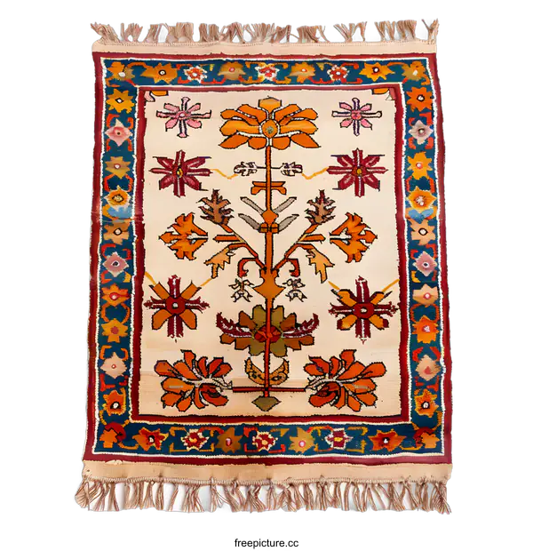 [Transparent Background PNG]Traditional Floral Patterned Rug with Fringe