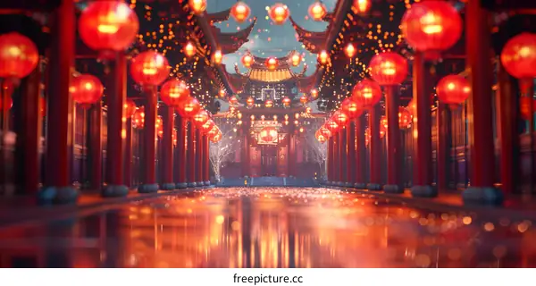 Chinese traditional Spring Festival temple fair red lanterns