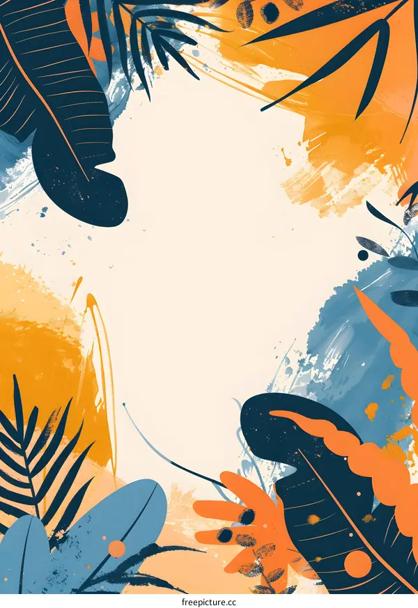 Abstract Tropical Leaves Watercolor Background