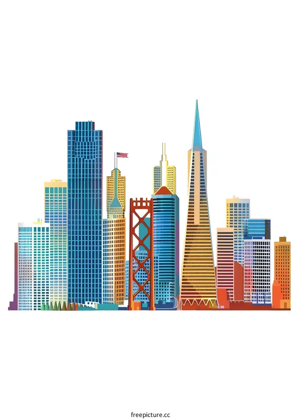 Colorful Illustration of San Francisco Skyline