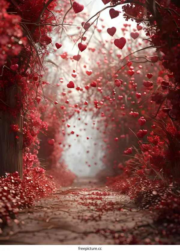 Red heart飘落的林间小路