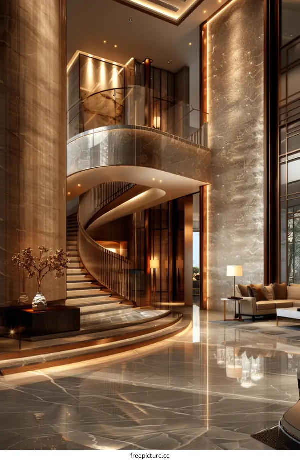 Staircase in luxury hotel lobby