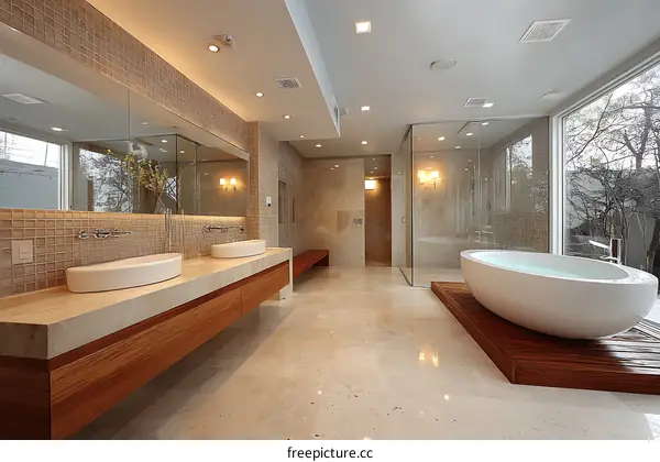 Modern Luxury Bathroom with Double Sinks and a Bathtub