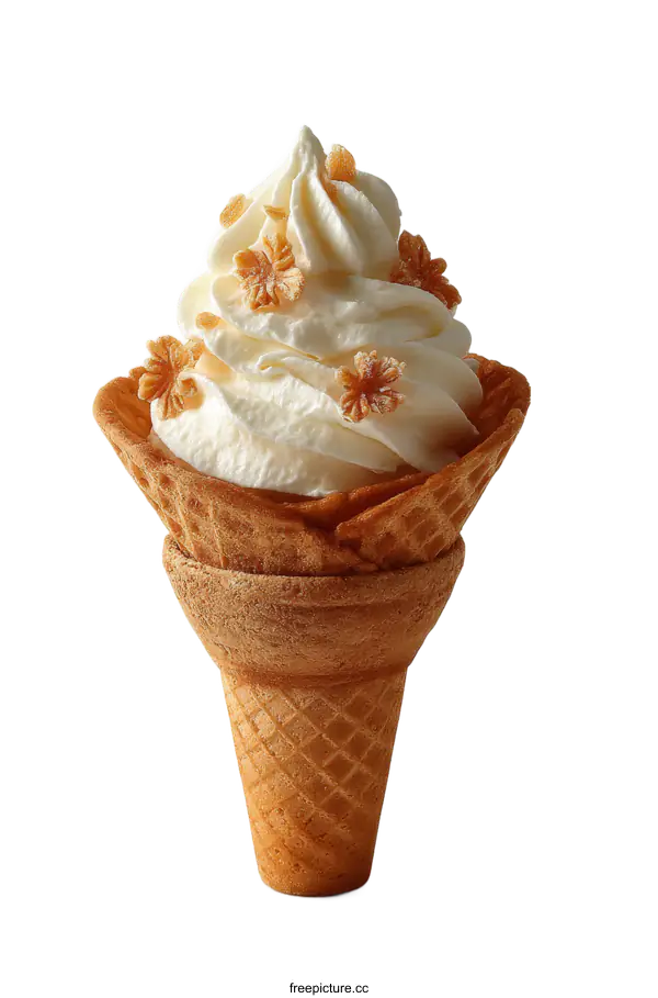 [Transparent Background PNG]Delicious Soft Serve Ice Cream in Waffle Cone with Decorations