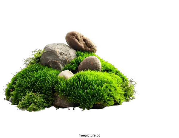 [Transparent Background PNG]Green Moss and Rocks Isolated On White Background