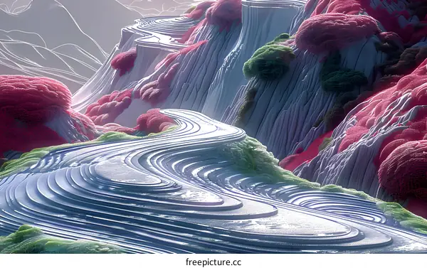 Abstract Landscape with Pink and Green Trees