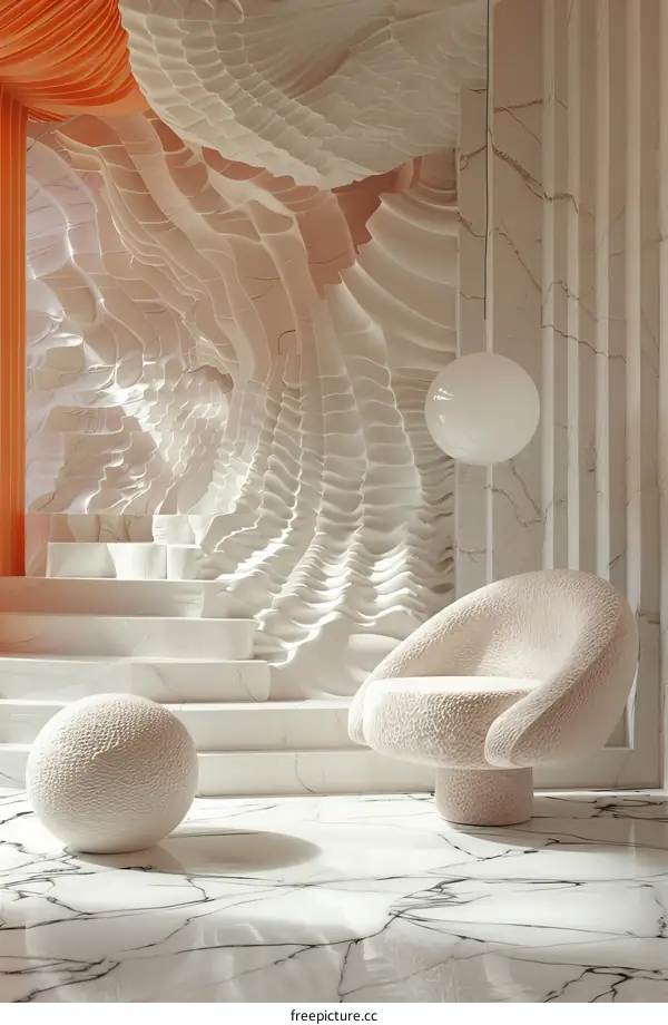 Modern Minimalist Interior with Wavy Wall