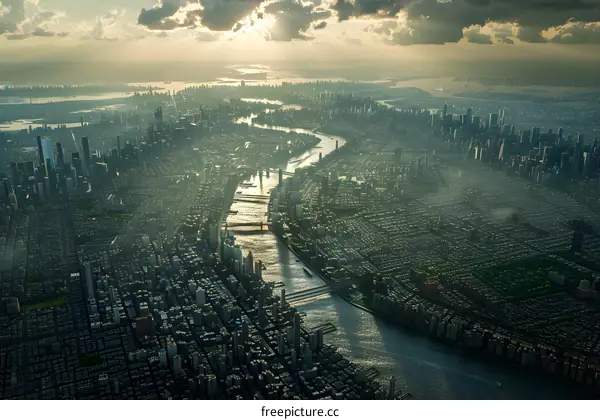 New York Cityscape with Sunlight and Clouds