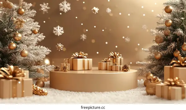 Golden Christmas Gift Display Scene