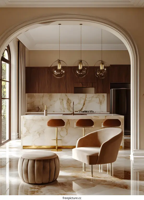 Modern Interior Design with Beige Armchair and Ottoman