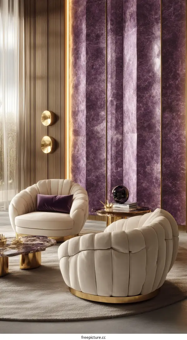 Luxury Cream Velvet Armchairs in Modern Living Room