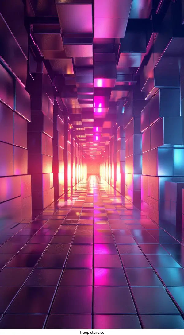 Glowing Pink and Purple 3D Hallway