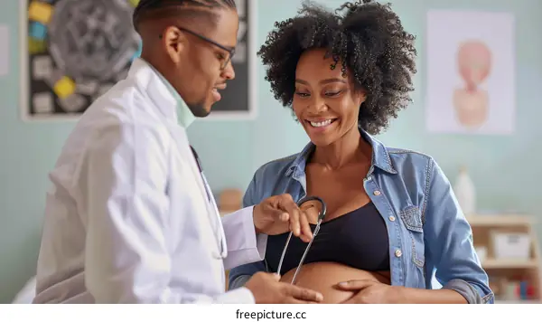 Pregnant woman getting checked by a doctor