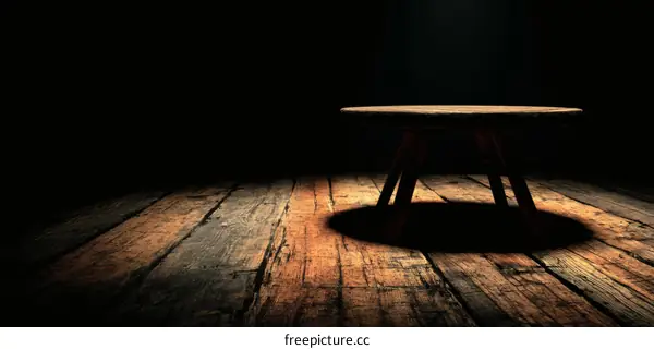 Wooden Table in Dark Room with Spot Light