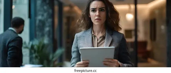 Surprised Businesswoman Holding Tablet in Office