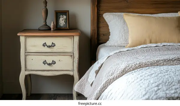 Vintage Bedroom Nightstand with Bedding