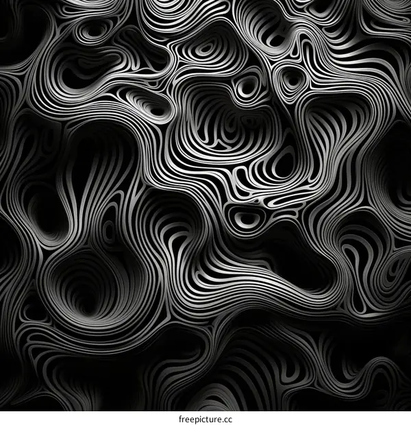 Abstract Wavy Surface in Black and White 3D Rendering