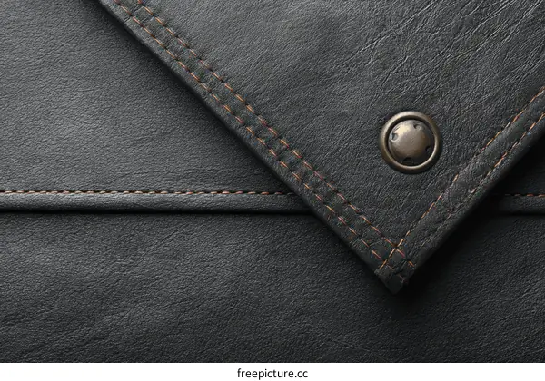 Dark Gray Leather Texture with Stitching and Button Detail
