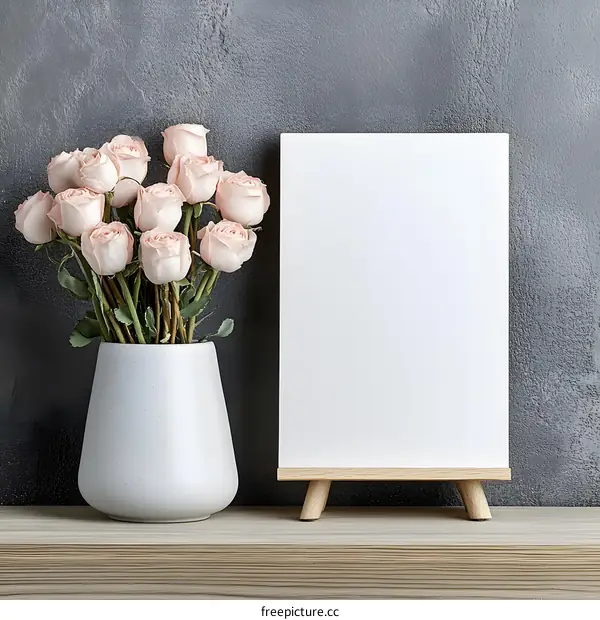 Blank Canvas Mockup With Pink Roses