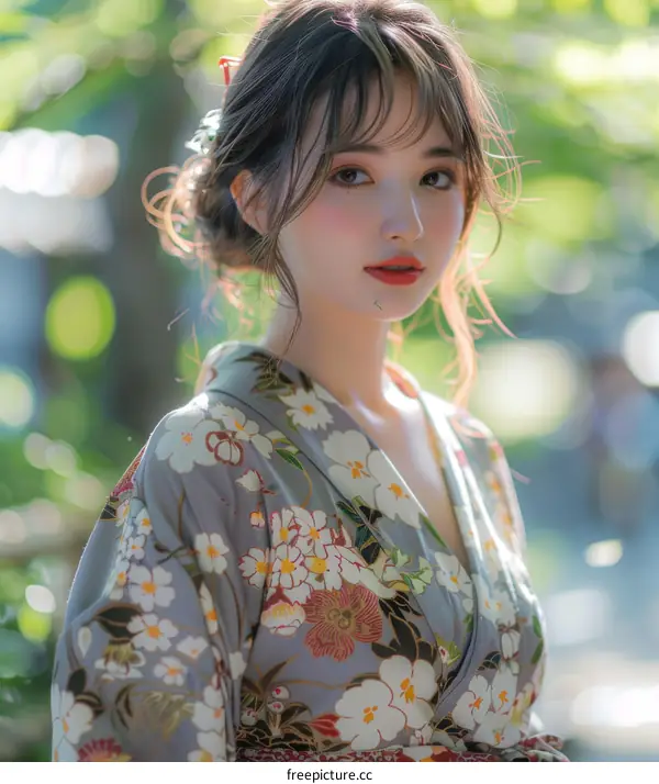 Beautiful Asian Woman in Traditional Japanese Kimono