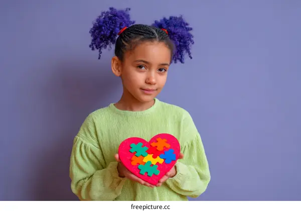 Girl with Autism Awareness Puzzle Heart