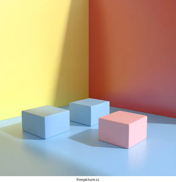 Minimalist 3D Rendering of Cubes with Pastel Colors